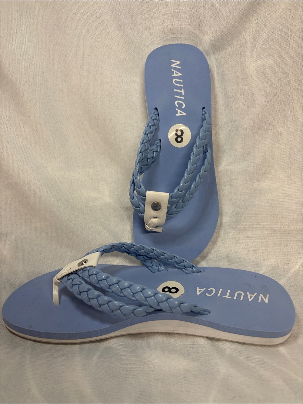 Nautica Women's Sky Blue Braided Strap Flip Flop Sandals